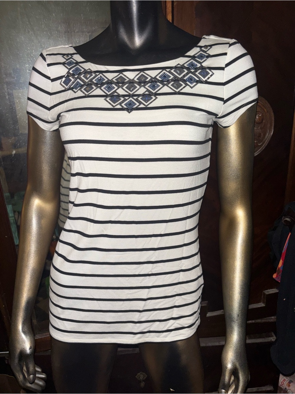 White House black market Short-Sleeve Top in White and Black